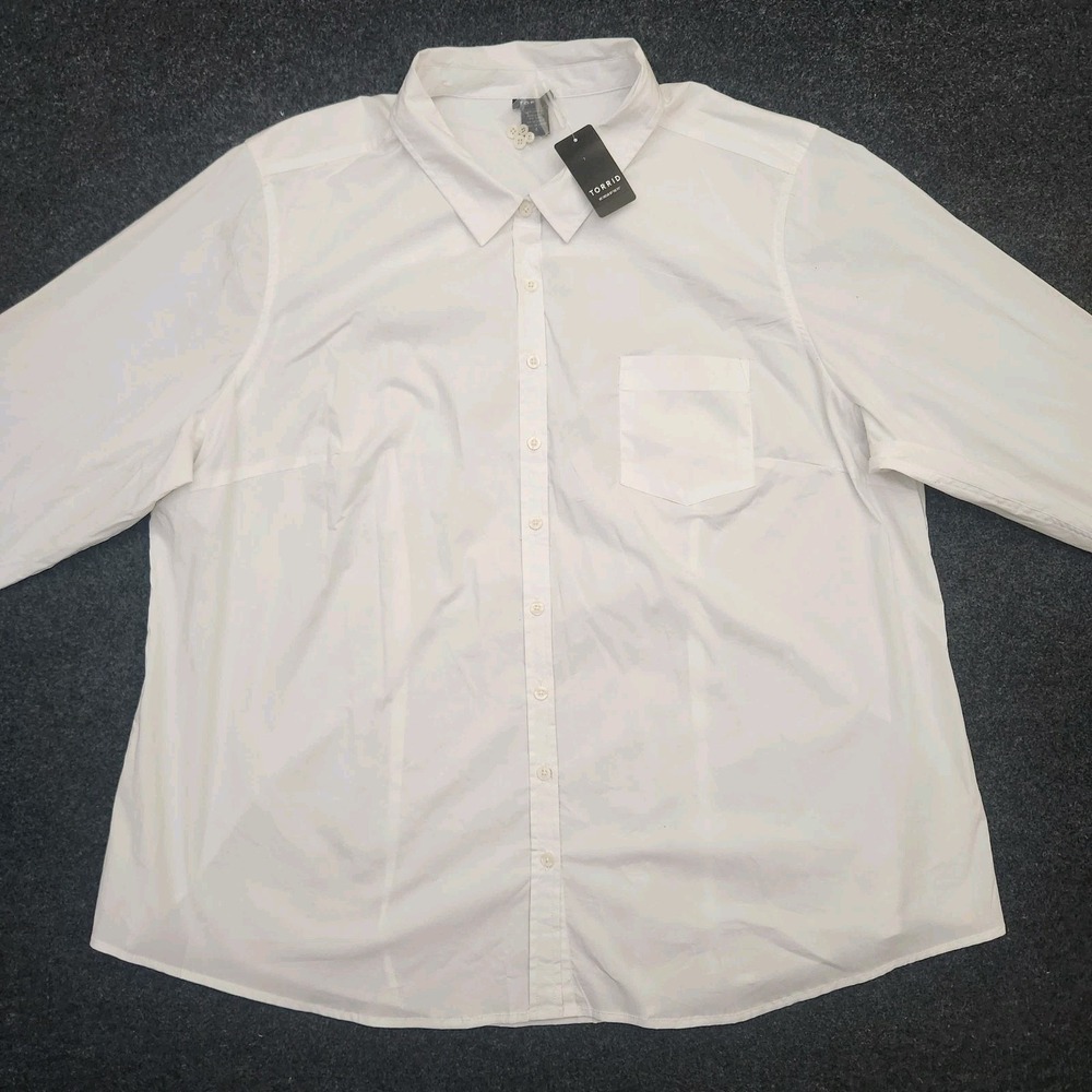 Torrid Womens 4X White Button Up Shirt Clean Girl Scholarly Corporate Stretch